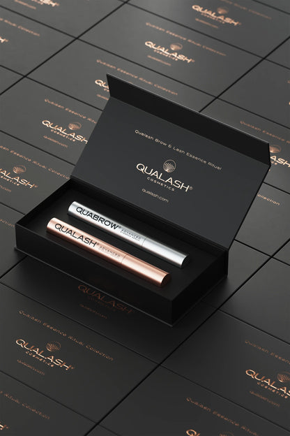 Open Ritual Collection box with QUABROW eyebrow serum and QUALASH eyelash serum